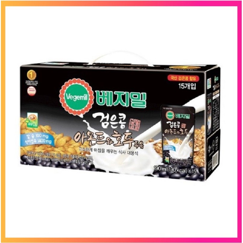 Sữa Óc Chó Đậu Đen Hạnh Nhân Vegemil Hàn Quốc, Hộp 20 Gói * 190ml, Ít Đường Tiện Lợi Và Tốt Cho Sức Khỏe