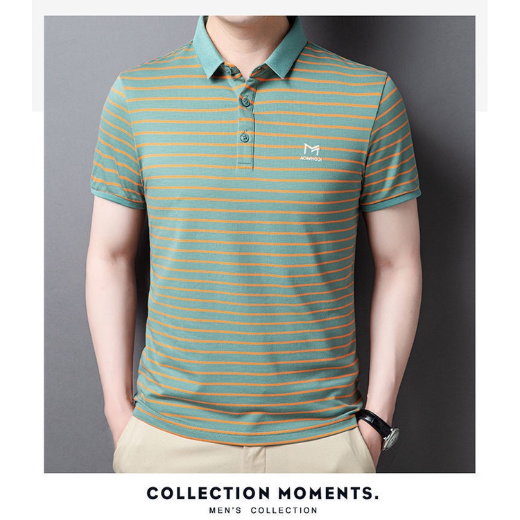 Áo Thun POLO Cotton Ngắn Tay Họa Tiết Sọc Ngang Thời Trang Dành Cho Nam