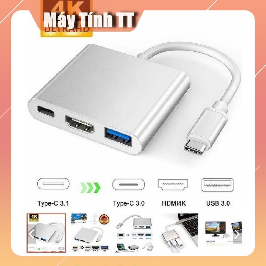 Cáp chuyển đổi usb Type-c sang  3 cổng USB 3.0 - HDMI 4k và Type C 3.0 thích hợp dùng cho Iphone, Ipad,.. - Máy Tính TT