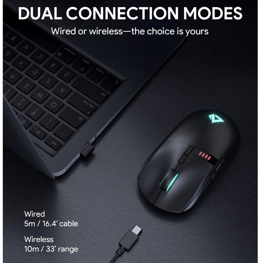 Chuột Game không dây AUKEY GM-F5,2.4GHz 16000 DPI RGB 8 Nút lập trình 2 Trong 1 Cho PC Laptop