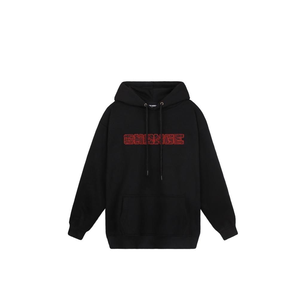 Áo Hoodie Thêu Chữ Change-Họa Tiết Bandana Màu Đen Chất Liệu Vải Nỉ Bông Cotton