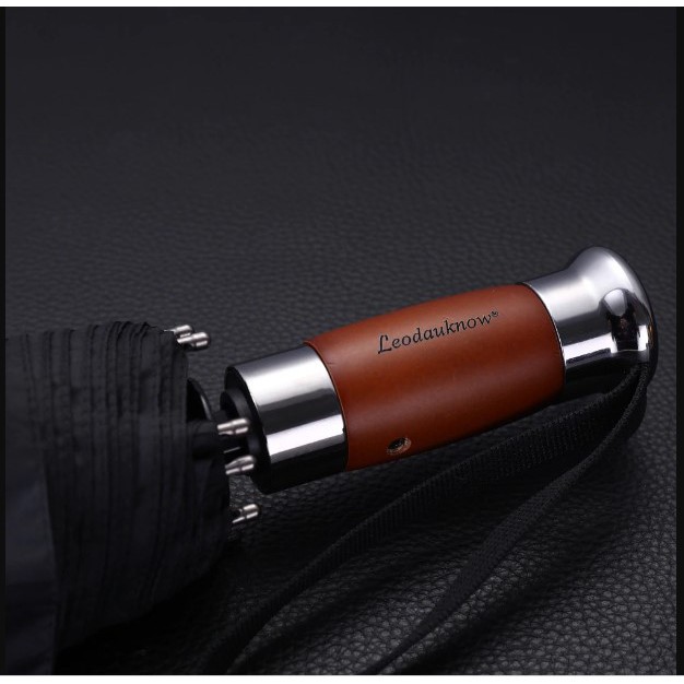 Ô dù tự động, Chống UV, chống lật, Khung xương hợp kim 10 nan chắc chắn, Cán gỗ kim loại sang trọng Leodauknow