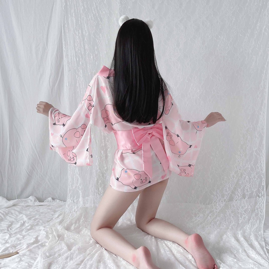 Bộ đồ ngủ kimono in họa tiết heo hoạt hình dễ thương phong cách Nhật Bản cho nữ
 | WebRaoVat - webraovat.net.vn