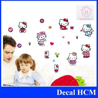 (HCM) Decal 7 hình Hello Kitty siêu dễ thương và các họa tiết khác -trang trí phòng bé gái- Decalhcm