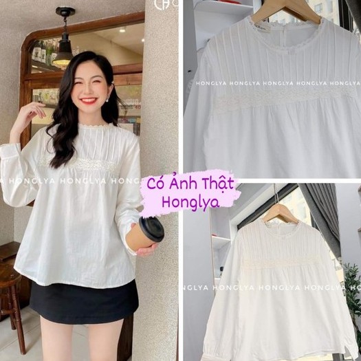 [Ảnh thật/video] Áo sơ mi cách điệu phần cổ xinh xắn freesize dưới 56kg