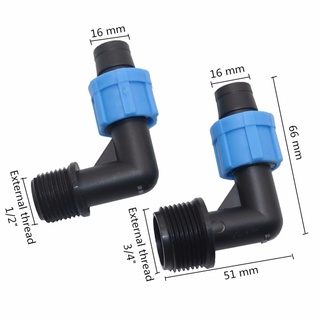  2 Đầu nối khóa ren 16mm Khuỷu tay / thẳng / T / Đầu nối phích cắm cho băng nhỏ giọt