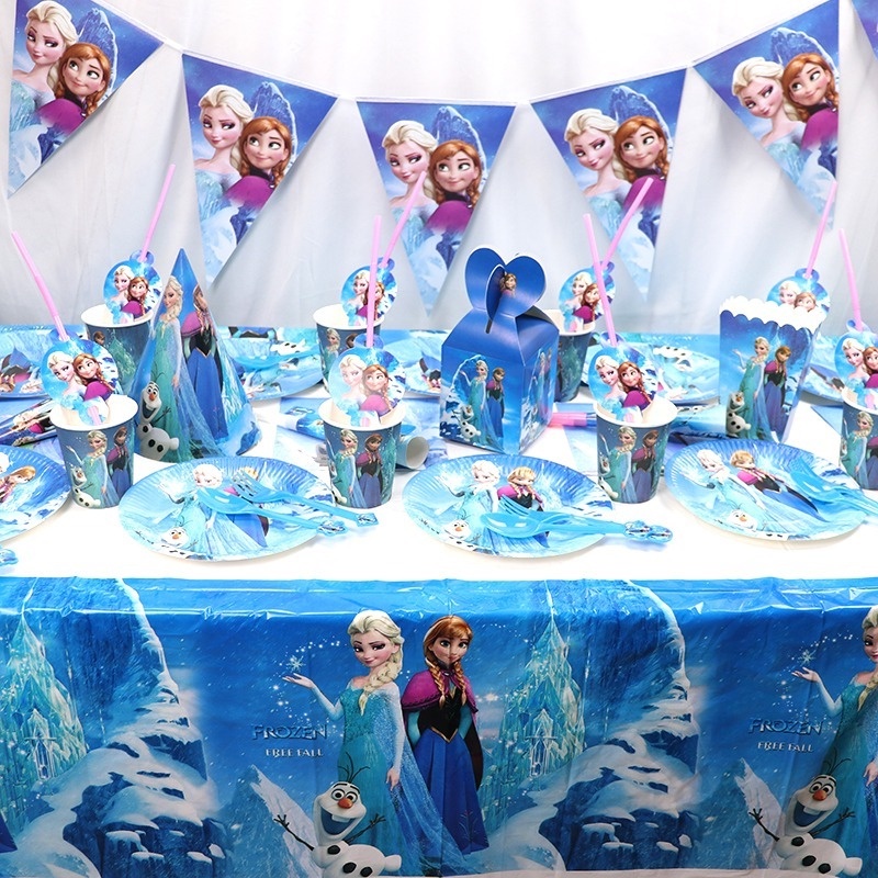Bộ Khăn Ăn Dùng Một Lần Họa Tiết Nhân Vật Hoạt Hình Frozen Màu Xanh Dương Cho Bé