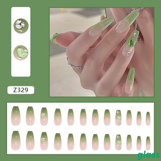 24 Cái/bộ Nail Wearable Dán Ba Lê Armor Màu Hồng Trong Suốt Khâu Gradient Móng Tay Giả Giao hàng Nhanh
