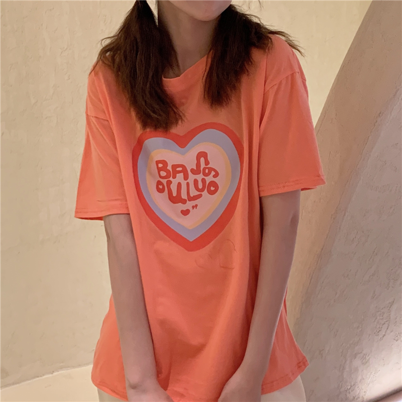 Áo Thun Ngắn Tay In Hình Trái Tim Cho Cặp Đôi