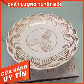 Đĩa trái cây. sứ bạch ngọc sen nổi  đường kính 20cm. Đường kính 23cm _