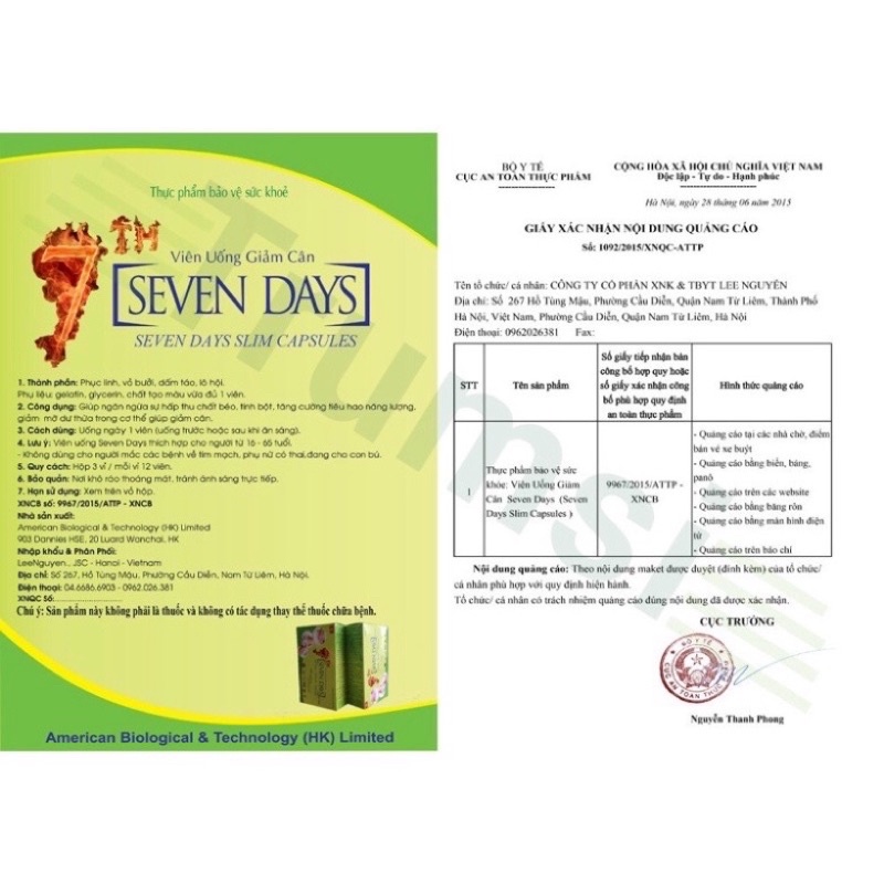 VIÊN UỐNG GIẢM CÂN SEVEN DAYS