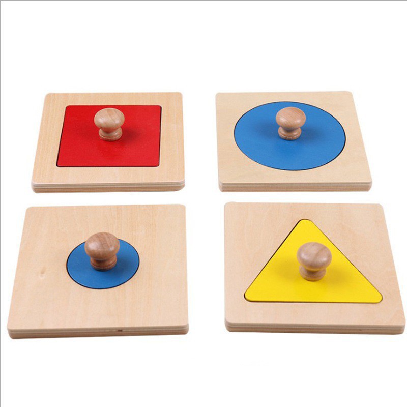 Đồ Chơi Xếp Hình - bảng hình dạng Montessori bằng Gỗ Nhiều Màu Cho Bé