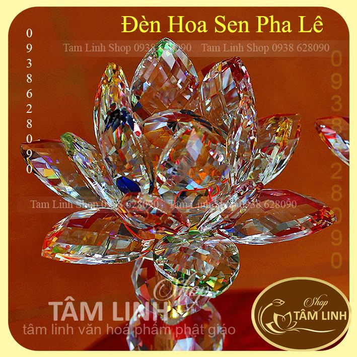 Cặp 2 Cây Đèn Thờ Hoa Sen Pha Lê đèn LED đổi 7 màu sang trọng có nhiều size.
