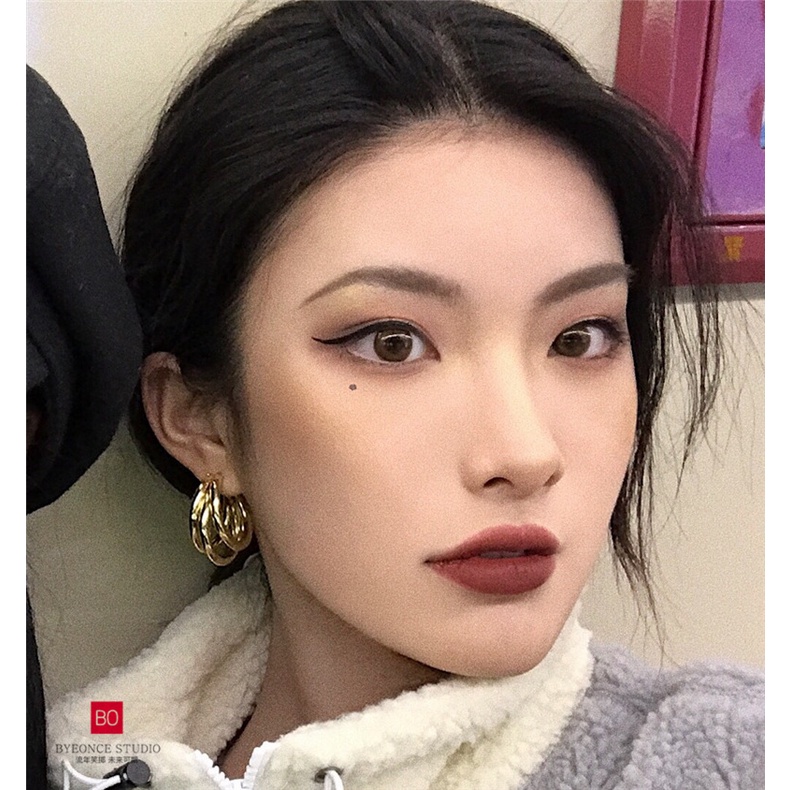 Khuyên Tai Kim Loại Nhiều Lớp Phong Cách Âu Mỹ Đơn Giản