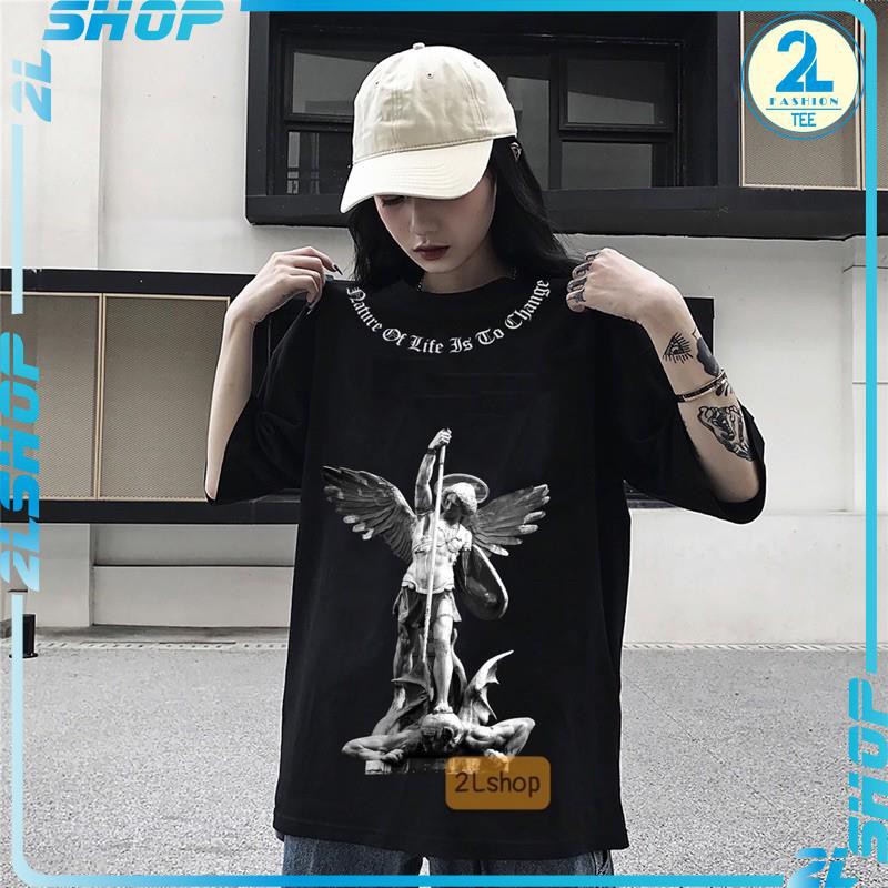 Áo thun unisex tượng Người Cầm Giáo in nổi mềm - Áo phông nam nữ form thụng 2Lshop in decal nổi chất vải mềm đẹp