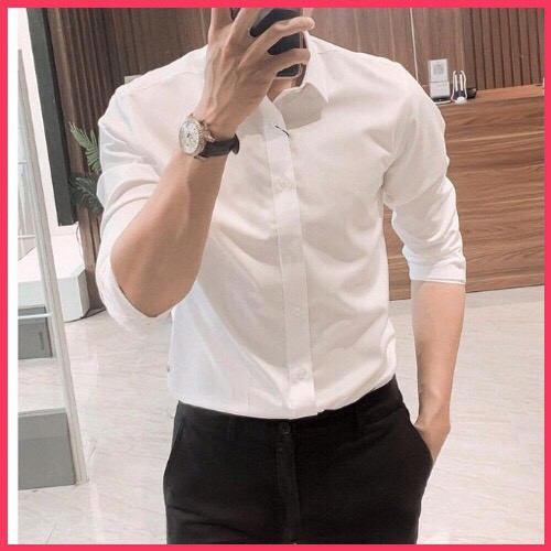 Áo sơ mi nam 2 màu trắng đen, áo dài tay nam body chất liệu cotton thoáng mát - ANPAZA