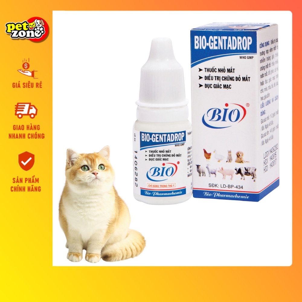 Thuốc nhỏ mắt dành cho chó mèo Bio Gentadrop - Điều trị đỏ mắt, đục giác mạc