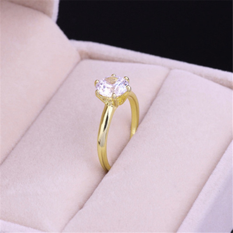 Gold six claw ring Austrian Crystal zircon simple zirconium diamond ring female Christmas gift