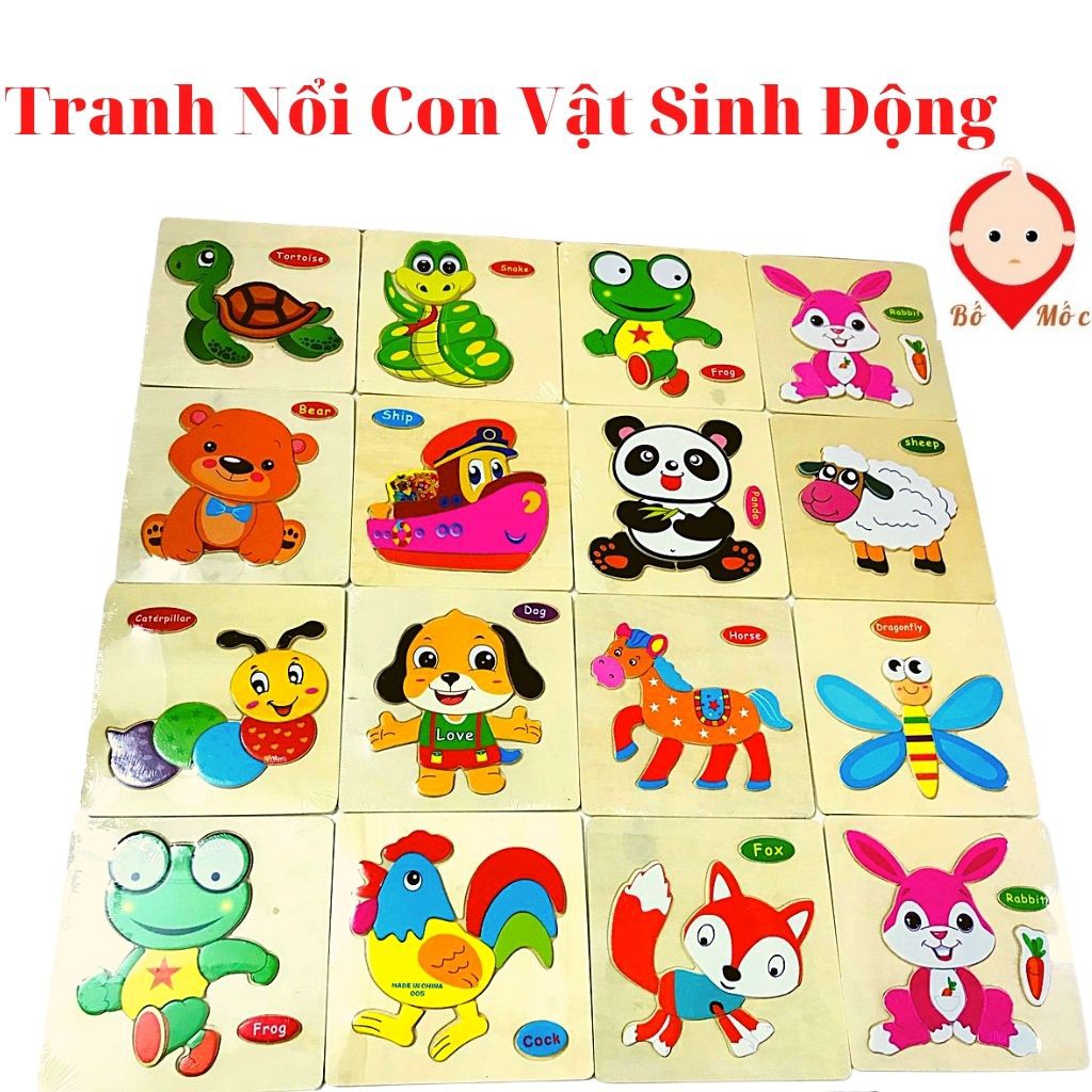 Tranh Gỗ Ghép Hình 3D Nổi  - Đồ Chơi Xếp Hình Cho Bé Thông Minh, Sáng Tạo,Tư Duy Trí Tuệ- Shop Bố Mốc