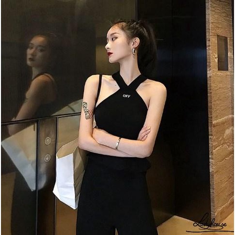 Áo Croptop Dệt Kim Hai Dây Cổ Chữ V In Chữ Thời Trang Mùa Hè Dành Cho Nữ