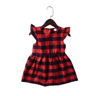 Đầm caro đỏ đen xinh xắn dành cho bé gái