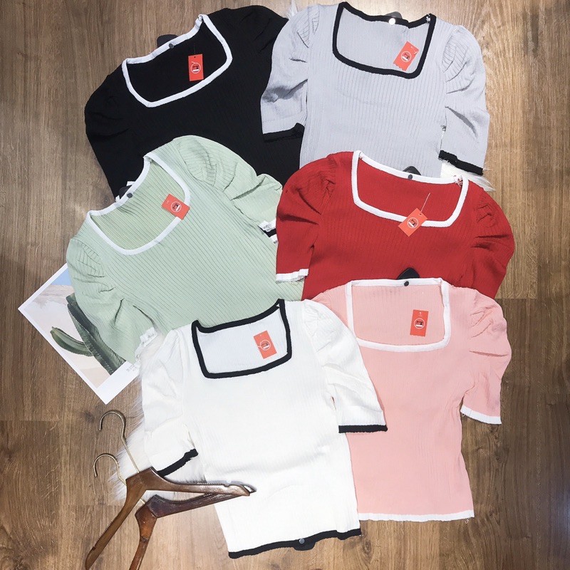 [BÁN SỈ] Áo Len Dệt Kim Nữ Tay Ngắn Bồng Cổ Tròn Viền Cổ Dáng Croptop_Xuống Phố Là Xinh | BigBuy360 - bigbuy360.vn