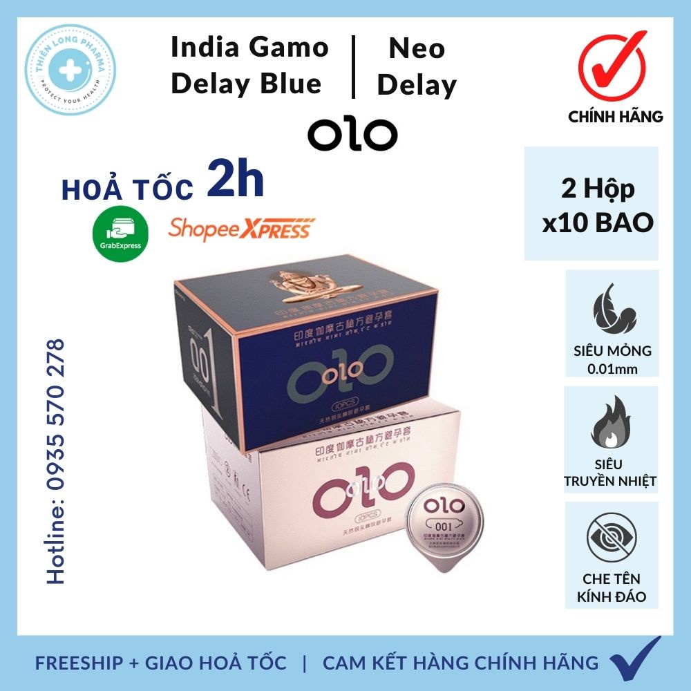 [Combo 2hộp] Bao Cao Su OLO 001 [Hộp 10] Xanh Ấn Độ và hồng có gai giúp kéo dài thời gian siêu mỏng nhiều gel bôi trơn