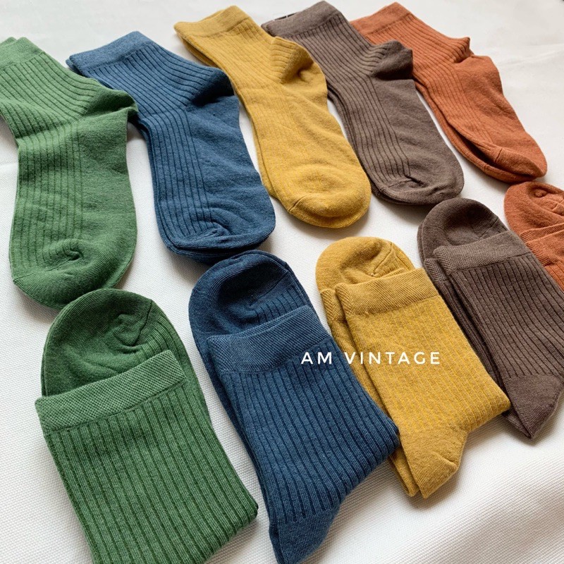 Vớ Gân Tăm Cổ Cao 5 Màu Basic Vintage