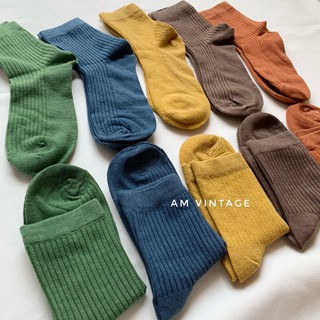 Vớ gân tăm cổ cao 5 màu basic vintage