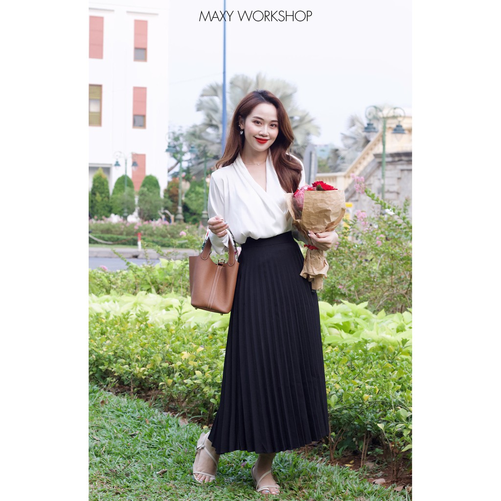 Áo kiểu đắp tà vòng ngực wrap silk top Maxy Workshop