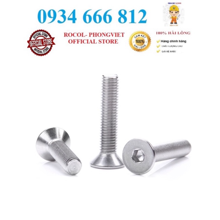 Combo 50c bulong lục giác chìm đầu bằng INOX 201 M6, M6x10, M6x12, M6x16, M6x20, M6x25, M6x30, M6x35, M6x40