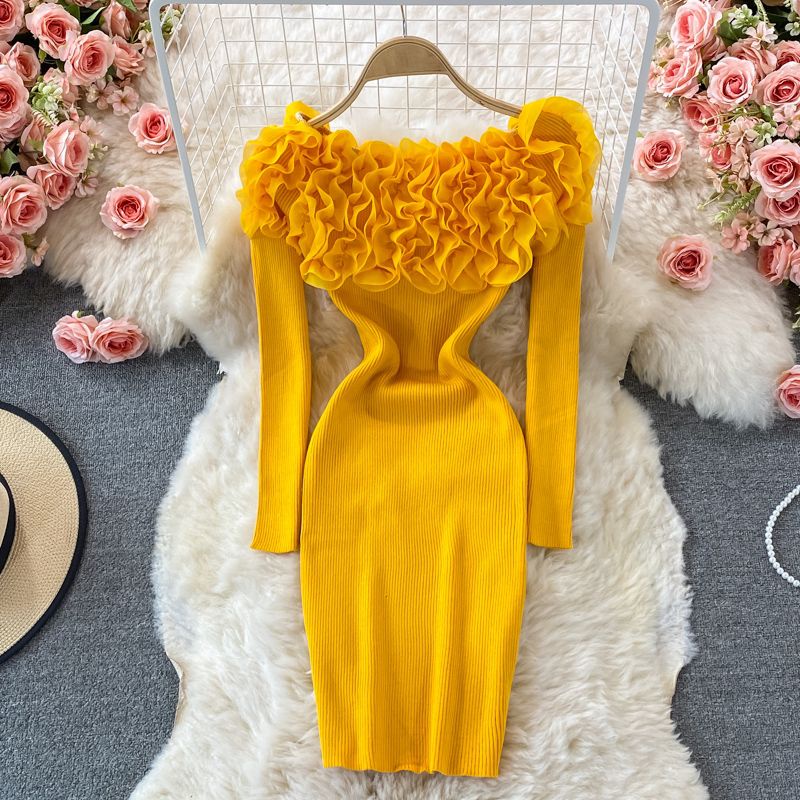 [Hàng order] Đầm len trễ vai dáng ôm, váy len