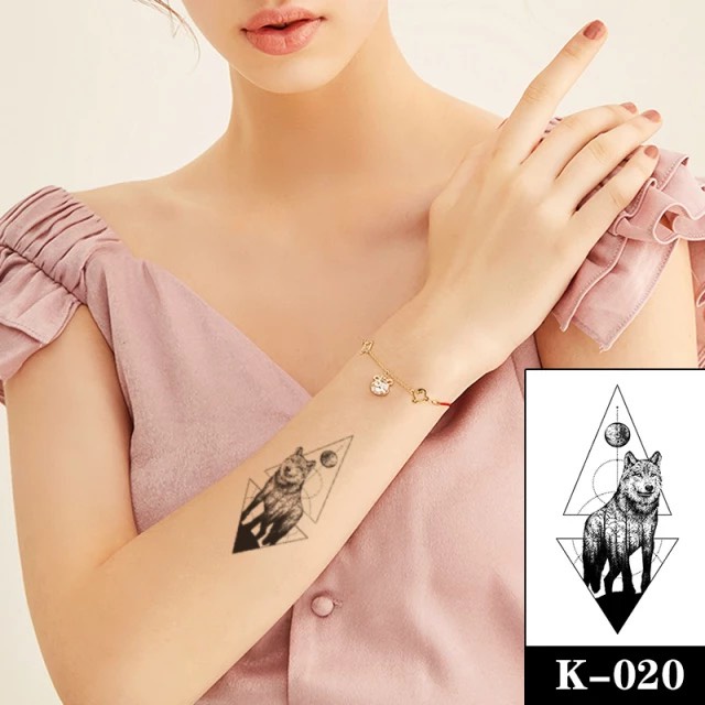 Hình xăm chó sói không gian k020- miếng dán tatoo tạm thời size &lt;10x6cm