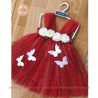 Váy tutu cho bé ❤️FREESHIP❤️ Váy tutu đỏ kim tuyến bướm trắng