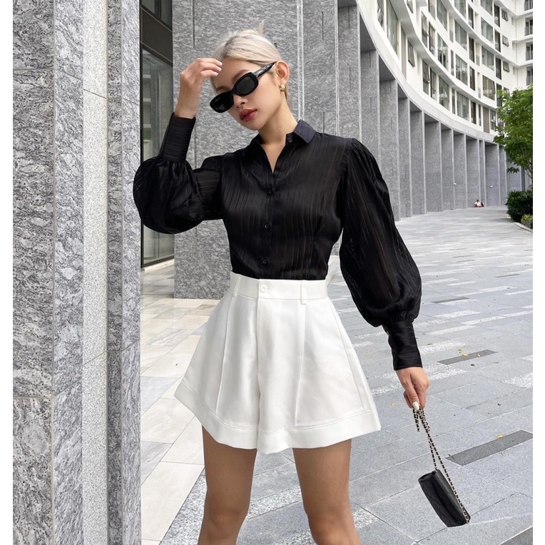 Áo sơmi lụa kim tuyến 3 màu trắng-xanh-đen