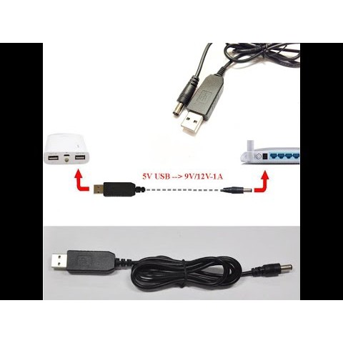 Cáp Chuyển Nguồn 5V Ra 12V (Cấp Nguồn Khi Mất Điện Từ Sạc Dự Phòng) Cho Modem, Router, Phát Wifi