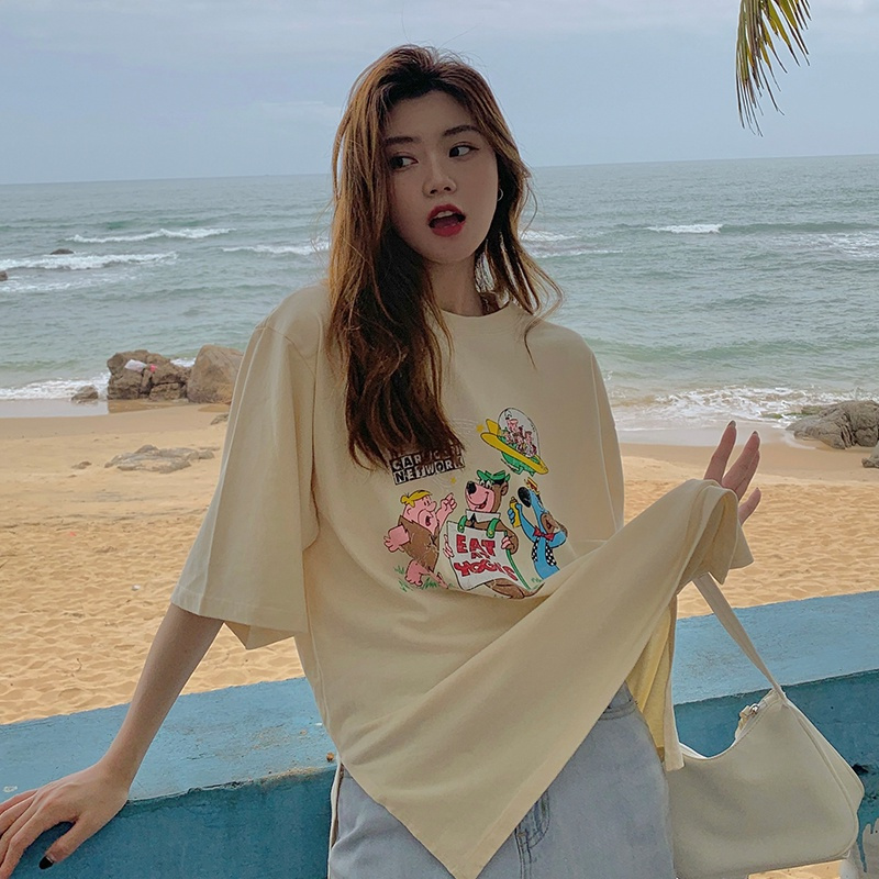 Áo thun tay ngắn dáng rộng in họa tiết hoạt hình thời trang mùa hè cho nữ