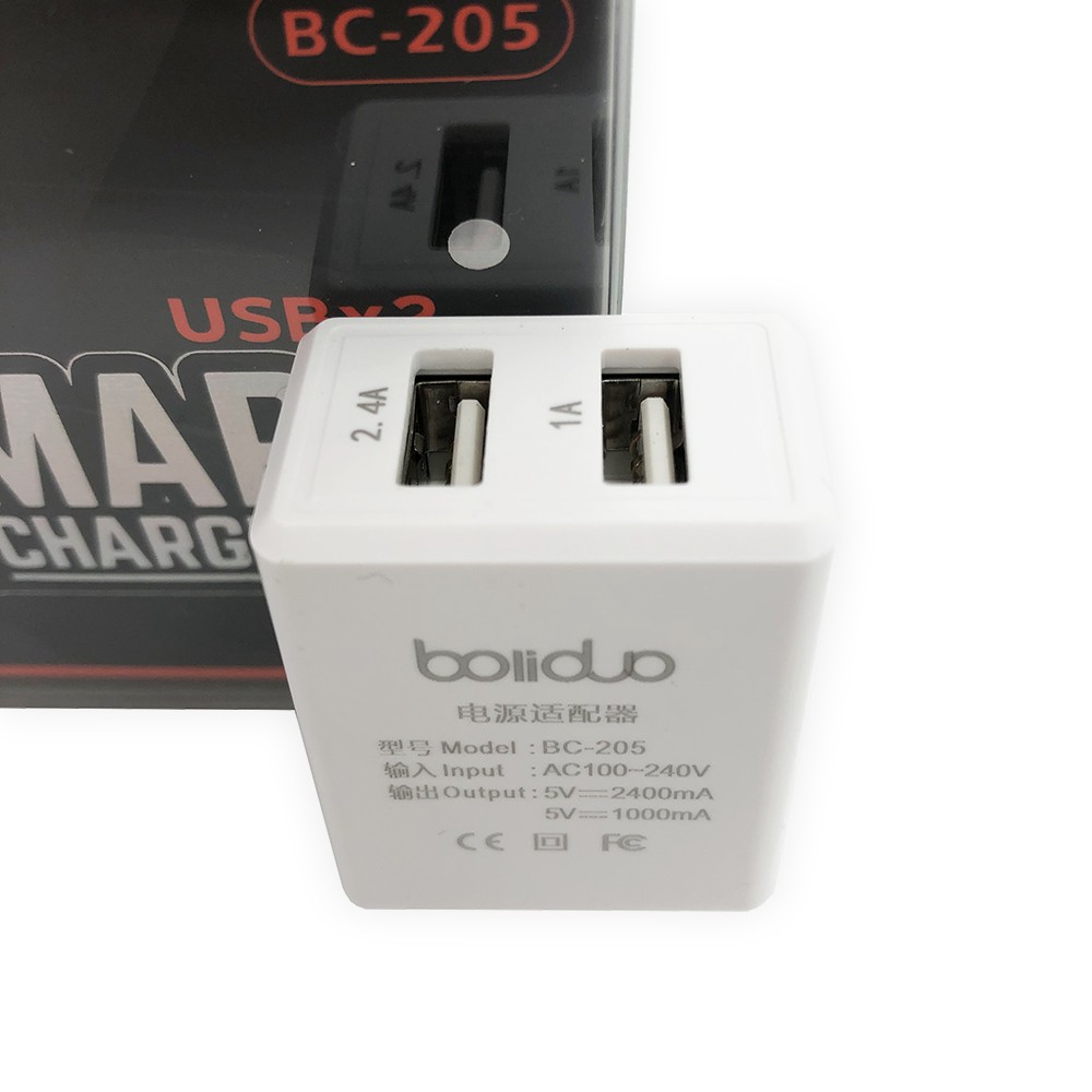 Củ Sạc Thông Minh 2 Cổng USB Boliduo BC-205 – Hỗ Trợ Sạc Nhanh 2.4A