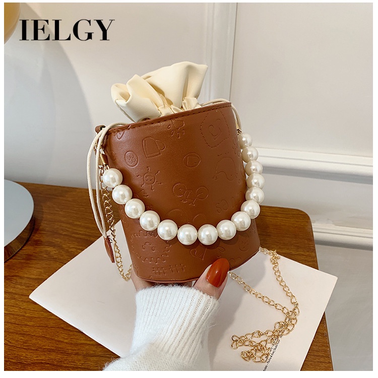 Túi đeo vai IELGY hình trụ đính ngọc trai hợp thời trang sang trọng cho nữ