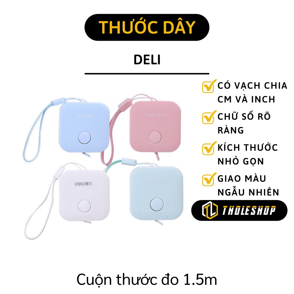 Thước Dây - Thước Dây Cuộn Rút Thu Tự Động  Deli Tiện Lợi 150cm, Đo Số Đo Cơ Thể 8501