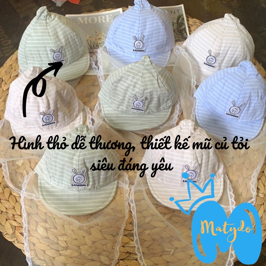 Mũ cho bé sơ sinh có khăn voan che mặt nón củ tỏi chống dịch chống bụi đi tiêm phòng an toàn hình thỏ 0-10 tháng