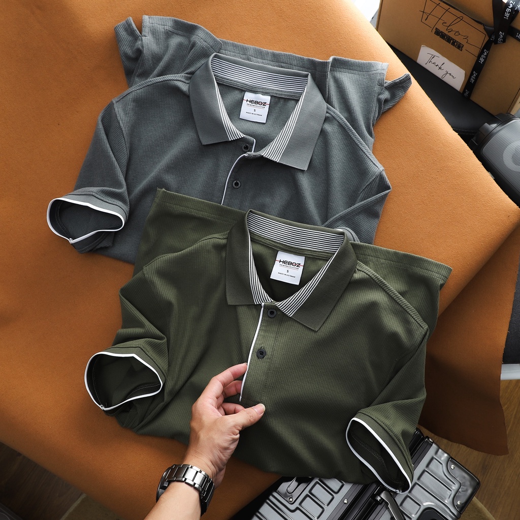Áo polo nam sợi dệt Heboz 4M, chất cotton gân lạnh co dãn tốt, thoáng khí thấm hút tốt - 00001166