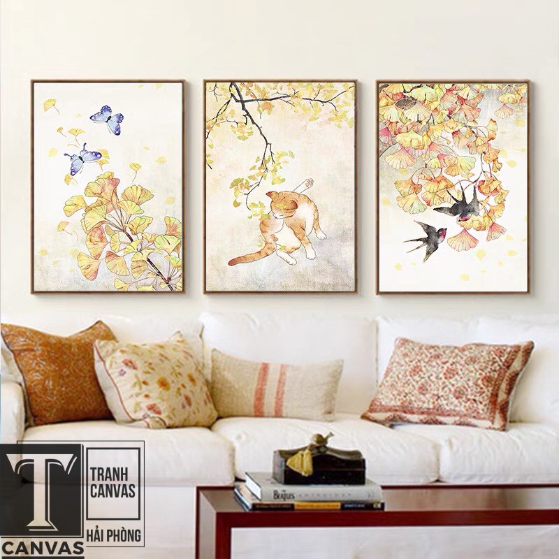 Tranh Canvas tràn viền  treo tường phòng khách, tranh vẽ bông hoa sắc màu H 168