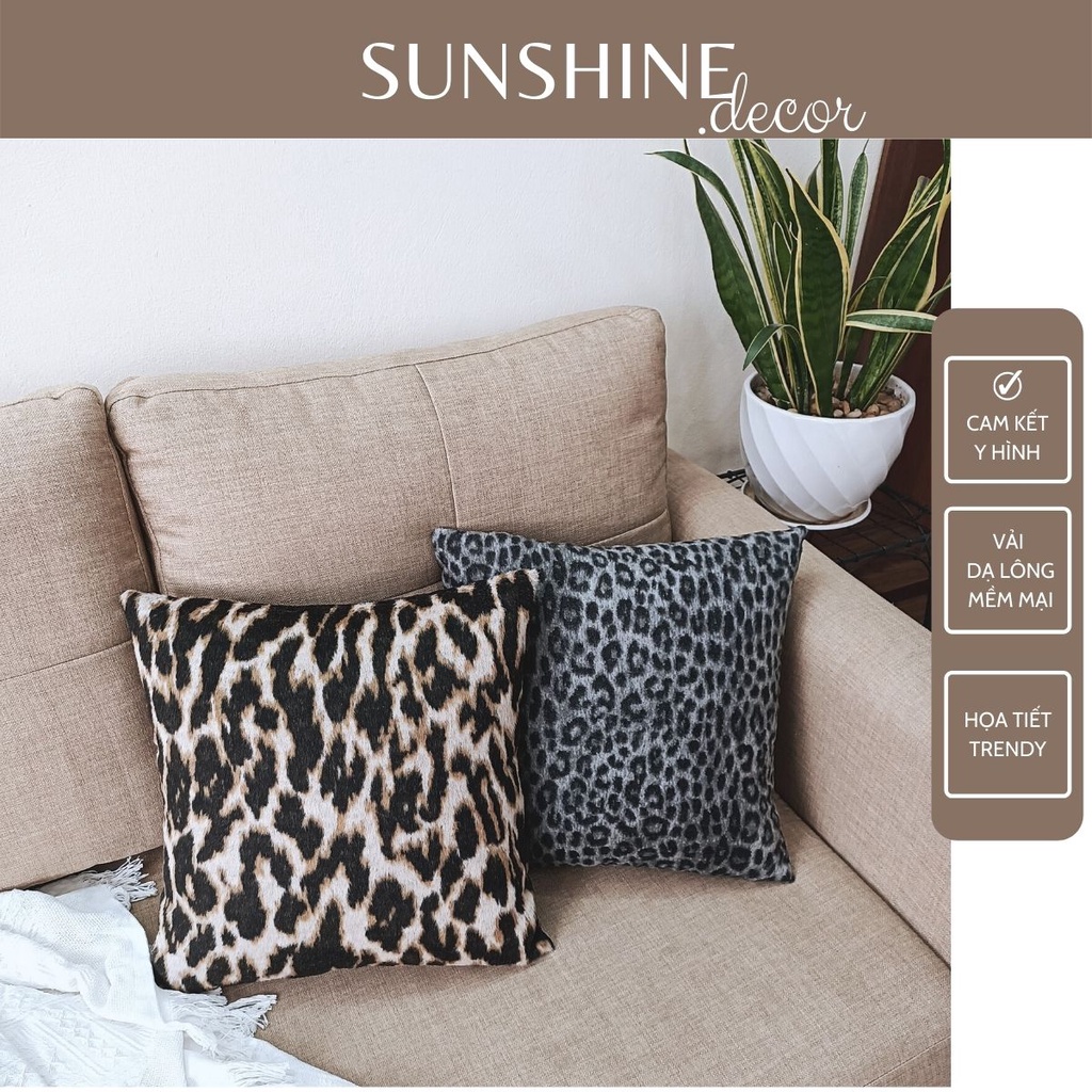 Vỏ gối sofa, bọc gối tựa lưng, áo gối ôm vải dạ lông da báo sang trọng-Sunshine.decor
