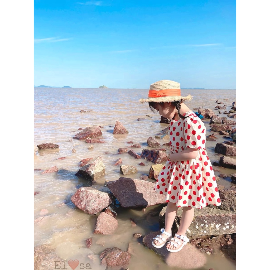Váy bé gái - Váy chấm bi màu đỏ nơ sau lưng siêu xinh cho bé 1-5 Tuổi annakids