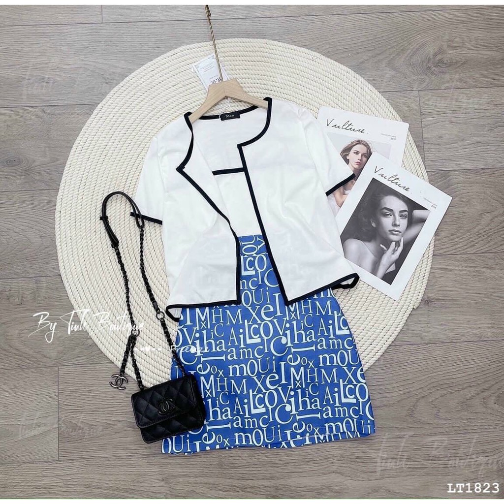 Set Bộ Áo Phối Viền Và Chân Váy Kèm Áo Trong Rose Fashion