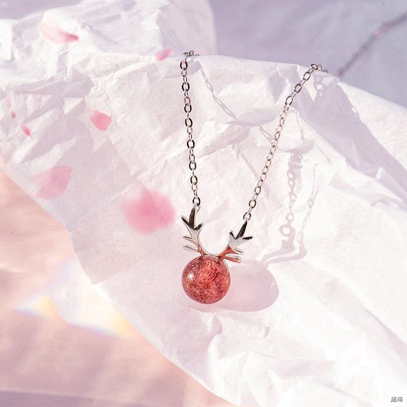 ◘♀❀ Chuỗi Hồng Ngọc Hươu Bạc Vòng Cổ Chain Ruby Deer Silver Necklace Accessories