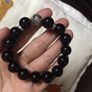 Đá mã não đen mix charm  bạc 925 dành cho nam mệnh thuỷ, mệnh mộc