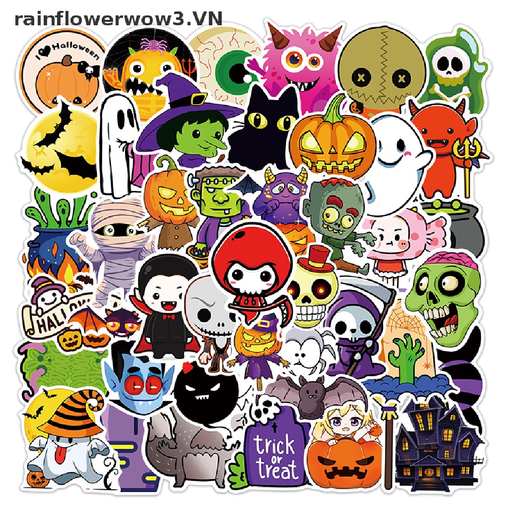 Bộ 50 Sticker Dán Trang Trí Sổ Tay DIY Hình Halloween Vui Nhộn
