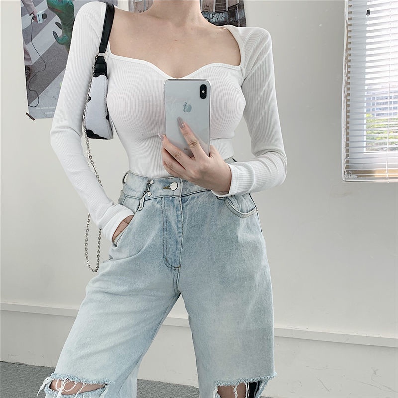 Áo thun COZOK nữ dài tay dáng ôm kiểu Hàn Quốc gợi cảm